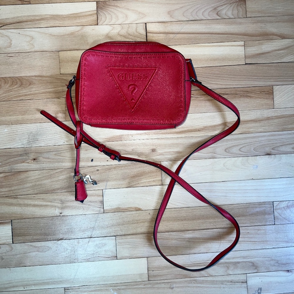 Red Leather Guess Crossbody Purse